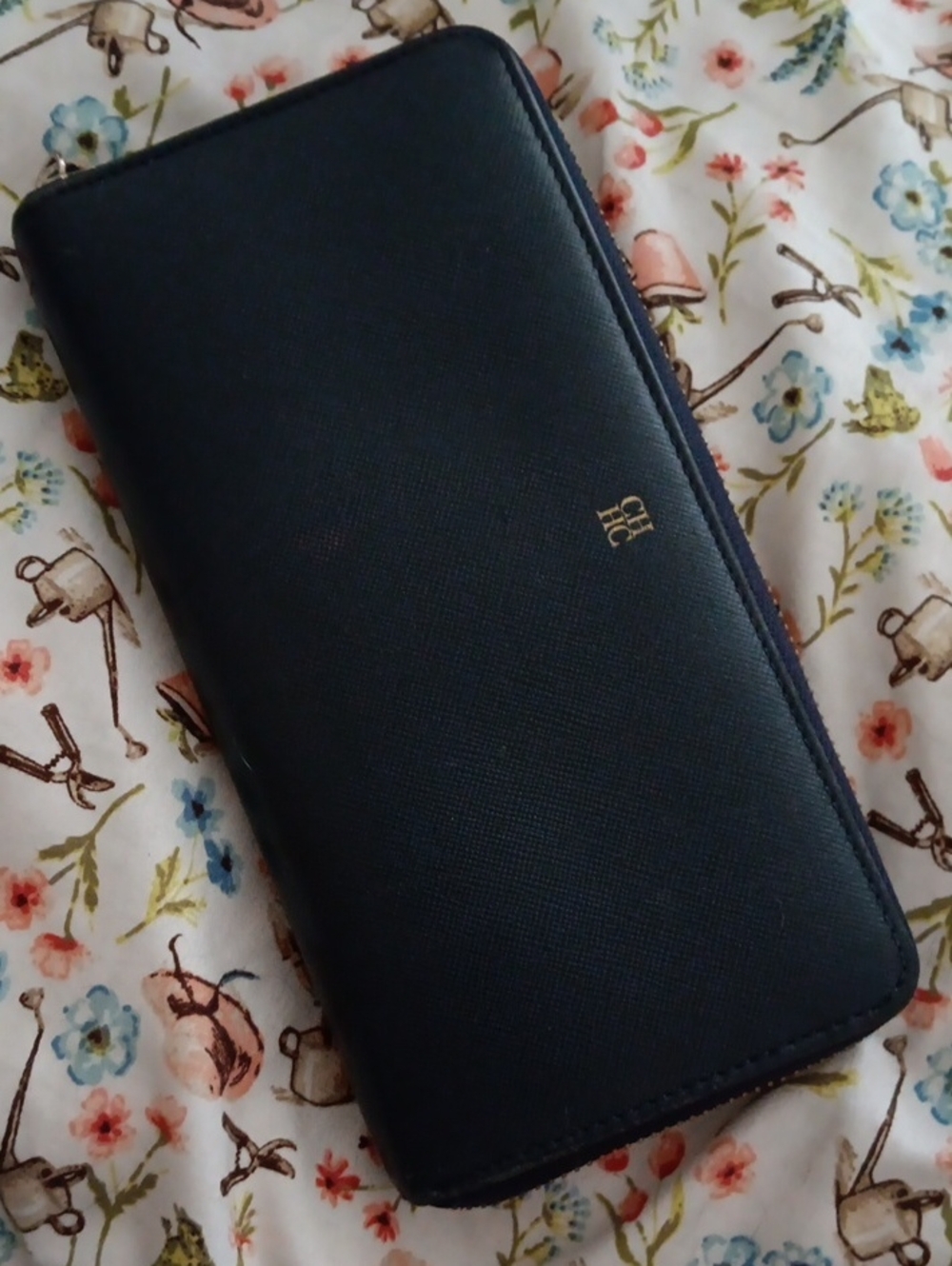 Carolina Herrera Navy Blue Zip Around Saffiano Leather Wallet